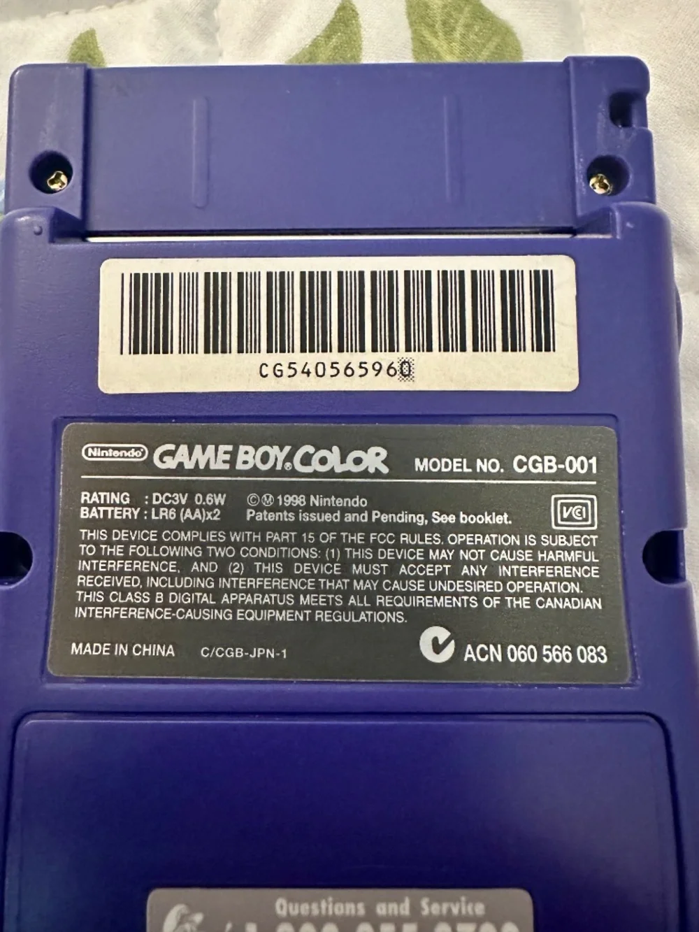 Nintendo Game Boy Color Purple (CGB-001 Handheld Console Tested & Works)